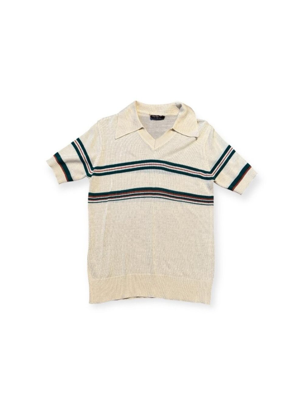 VINTAGE 1970's Horizon Polo Mens Medium Korea Green Red Horizontal Stripes VTG